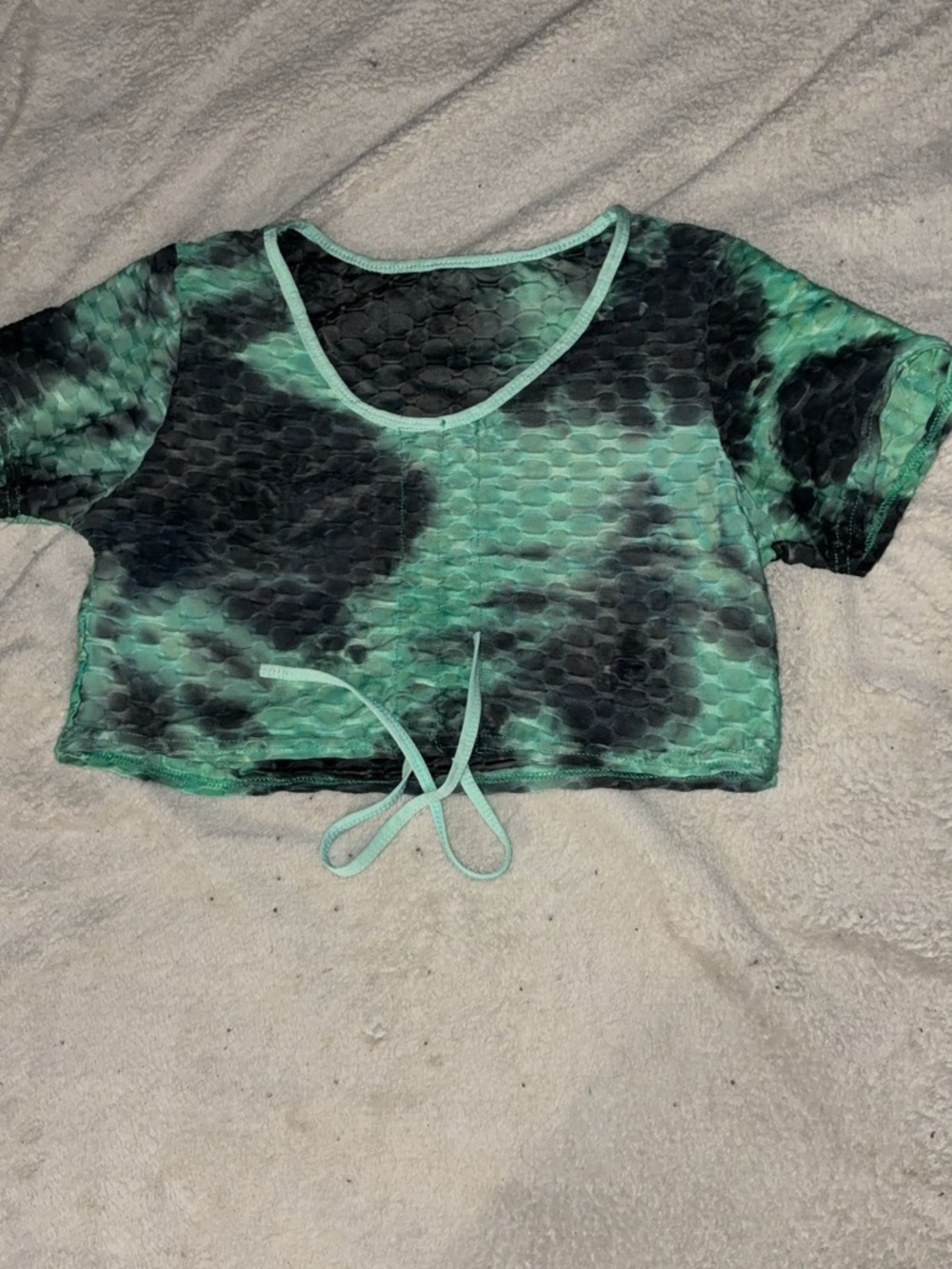 Green & Black Tie-Dye Textured Crop Top